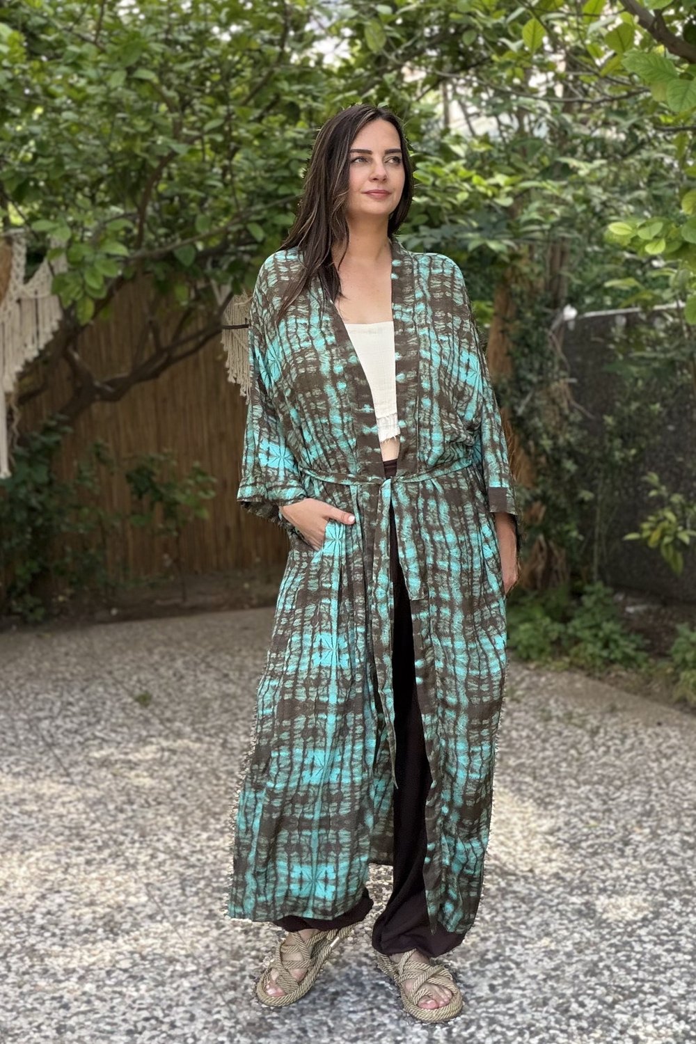 Premium İpek Kimono - Sunset Kahve Siyah