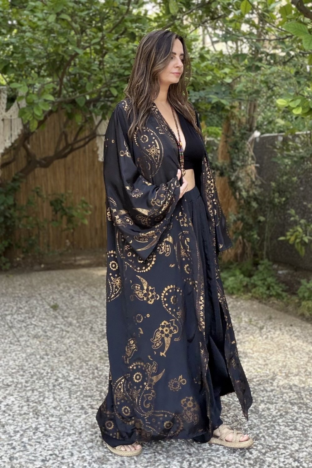 Premium İpek Mystic Kimono - Siyah Gold
