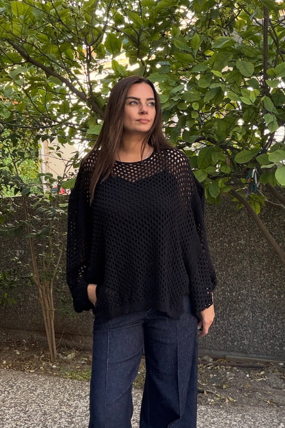 Yarasa Kol Ajurlu Triko Bluz - Siyah