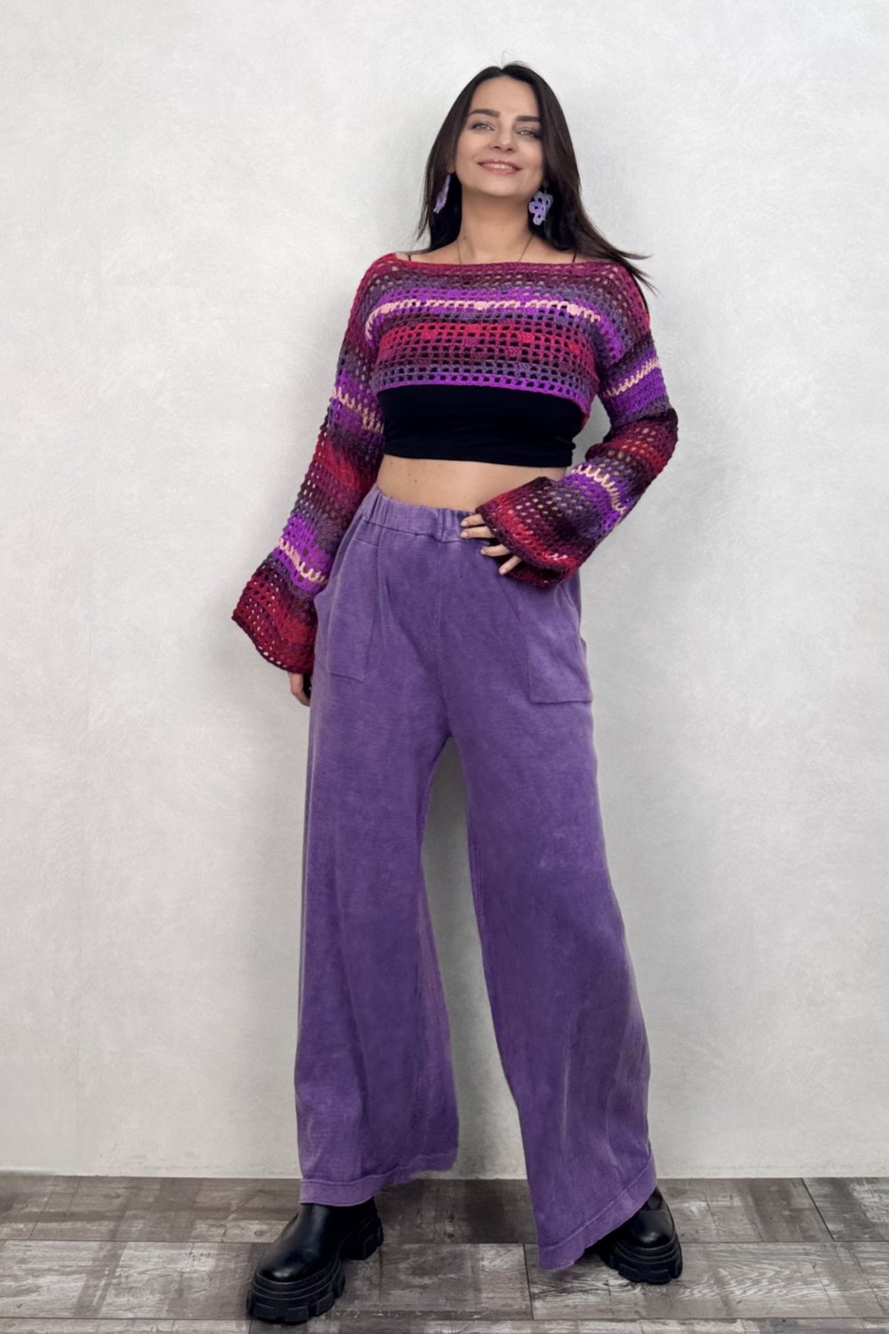 Yıkamalı Triko Pantolon - Mor
