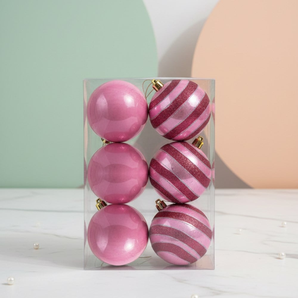 10cm Pembe Parlak Desenli 6'lı Top