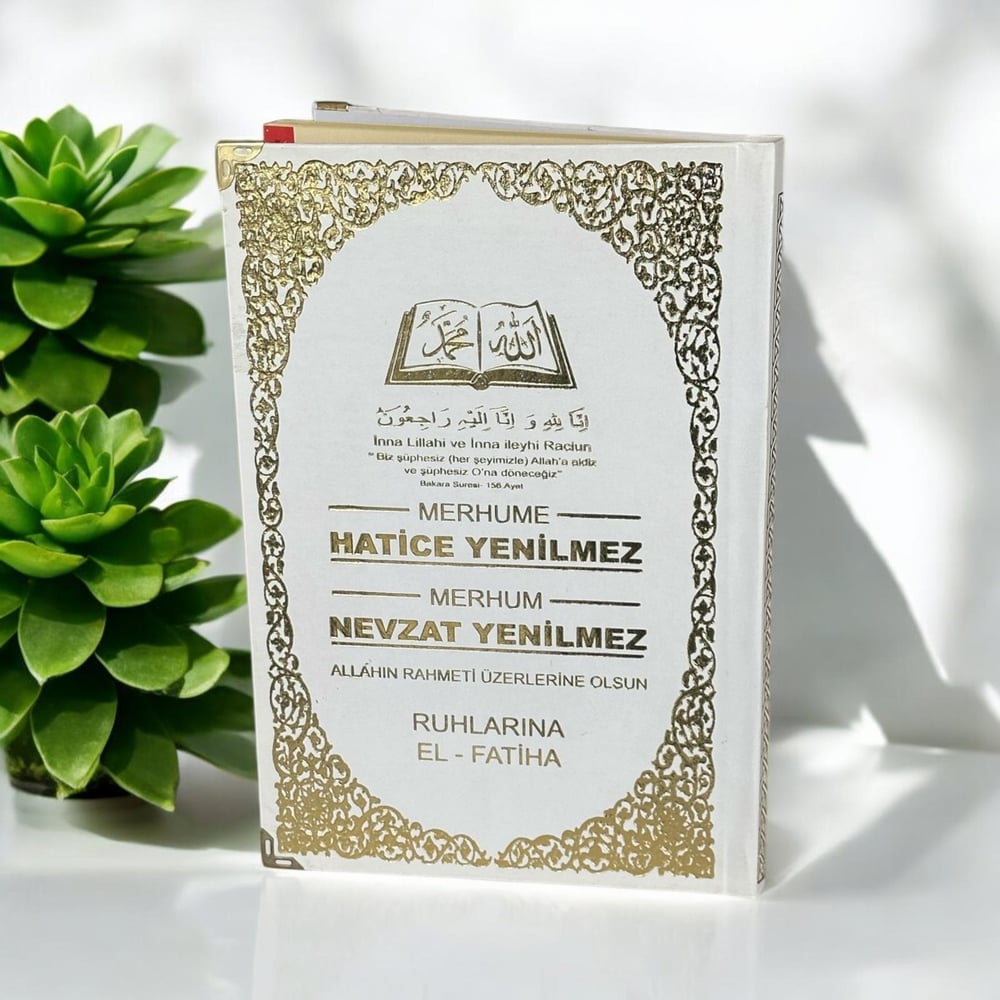 192 Sayfa Orta Boy İsim Baskılı Ciltli Varak Yaldızlı Deri Ciltli Yasin Kitabı (Desen1) Beyaz