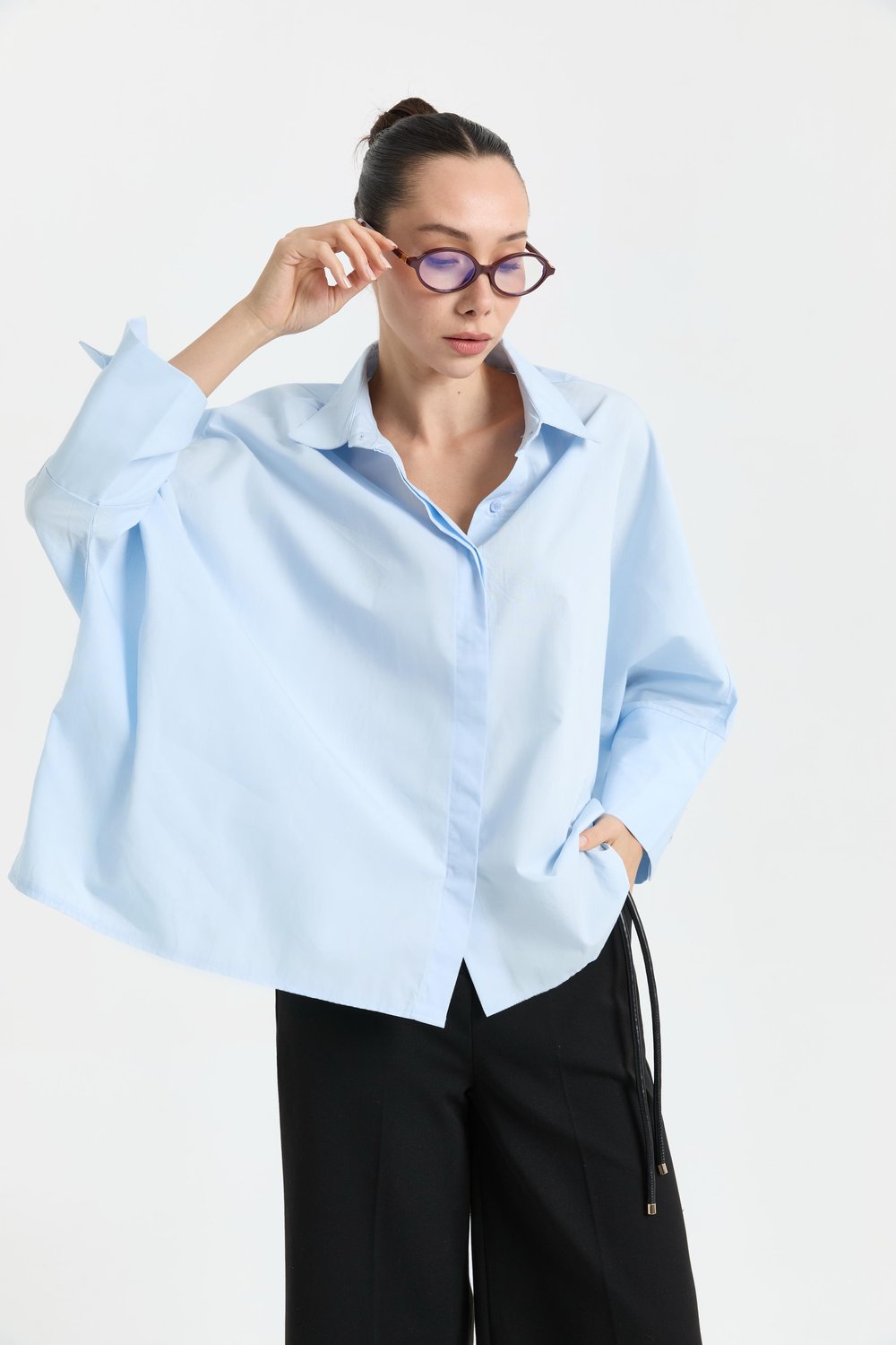 Mavi Oversize Poplin Gömlek