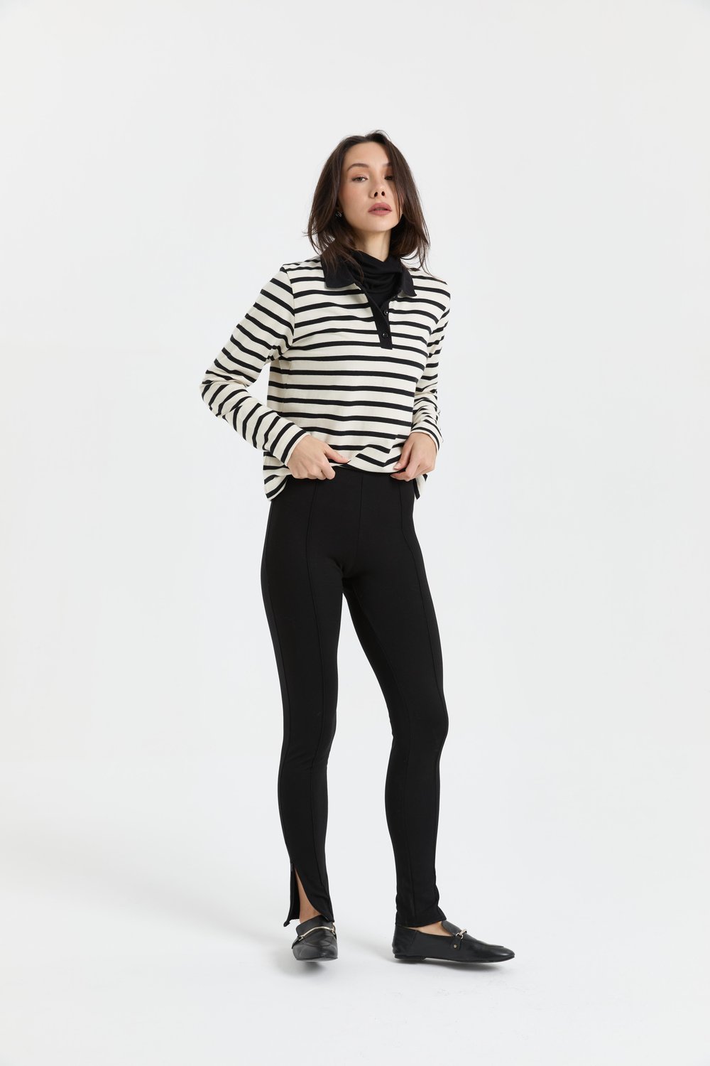 Siyah Fermuar Detaylı Tayt Leggings
