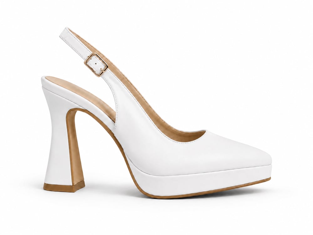 Alpelli Beyaz Hakiki Deri Platform Topuklu Slingback Ayakkabı