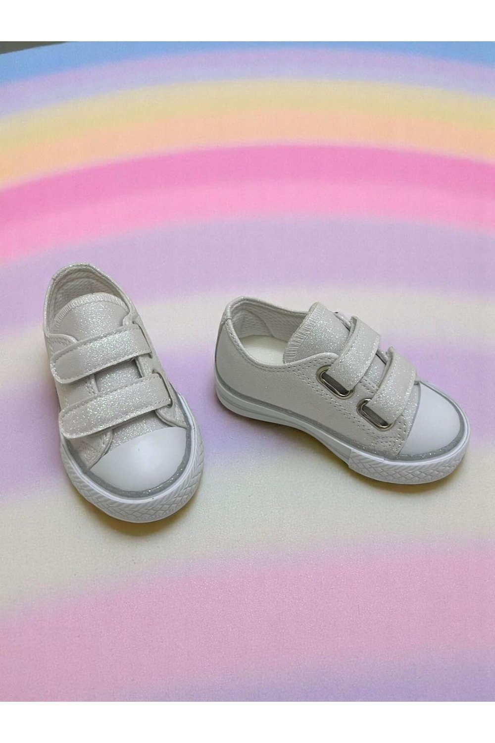 Beyaz Simli Çocuk Converse, Cırtlı Ortopedik Taban Işıklı Kız Çocuk Spor Ayakkabısı