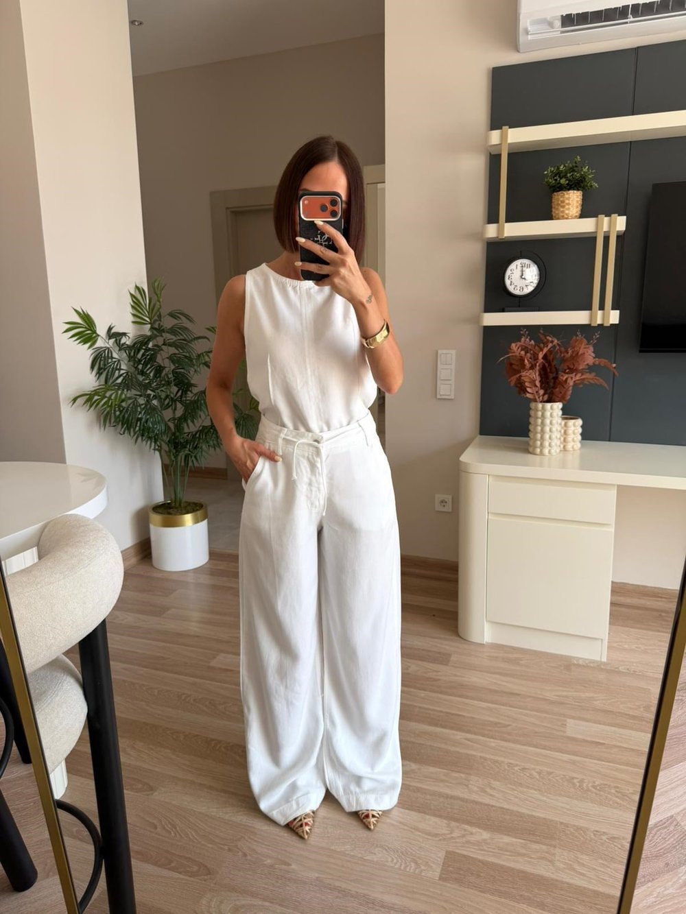 Beyaz Denim Bluz Pantolon Takım