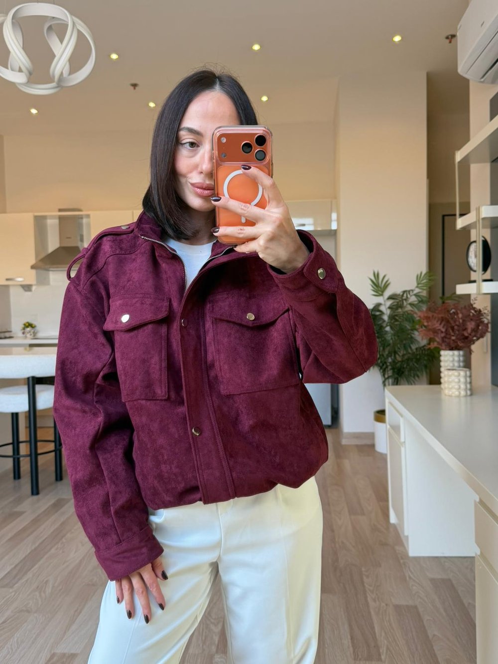 Bordo Premium Süet Ceket