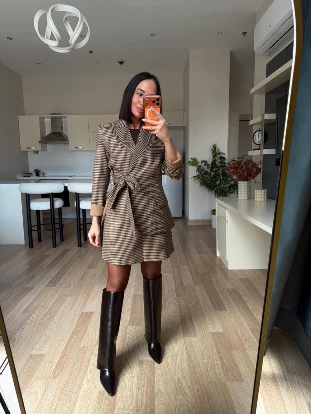 Ekose Desen Tasarım Blazer& Etek Takım