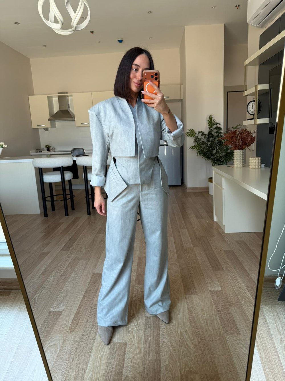 Gri Tasarım Blazer Ceket Pantolon Takım