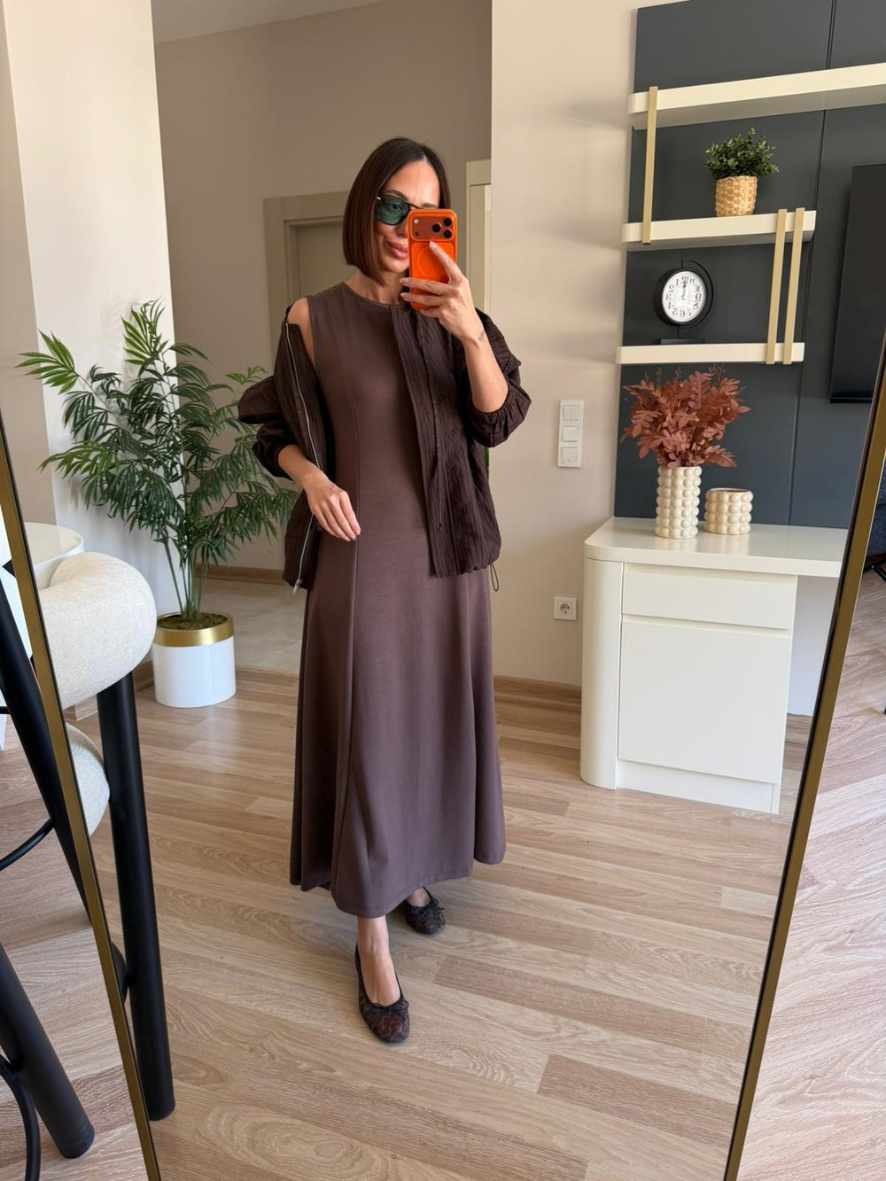 Kahverengi Ceket & Modal Elbise Takım