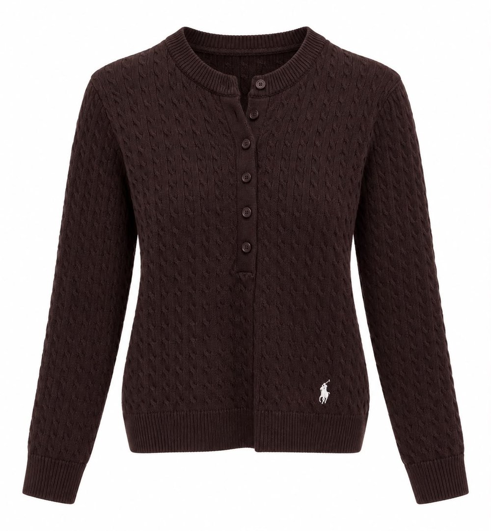 Marka Model Kahverengi Düğmeli Örme Triko