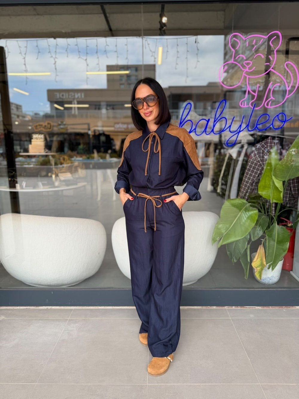 Marka Model Lacivert Yakası Bağlamalı Mix Gömlek Pantolon Takım