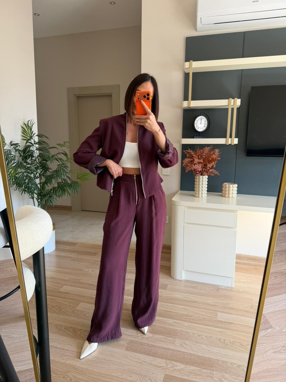 Mürdüm Fermuar Detaylı Tasarım Blazer Pantolon Takım