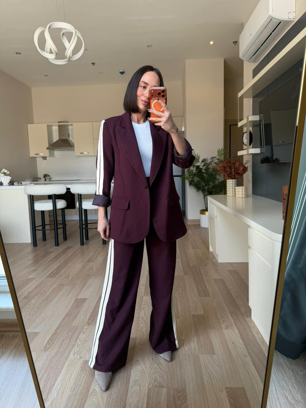 Mürdüm Şerit Detay Blazer Takım