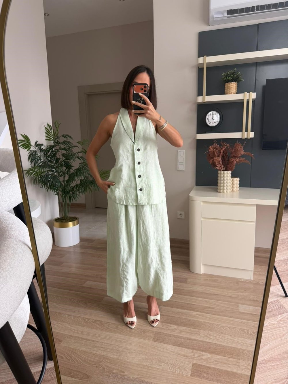 Özel Premium Seri Su Yeşili Keten Yelek Pantolon Takım