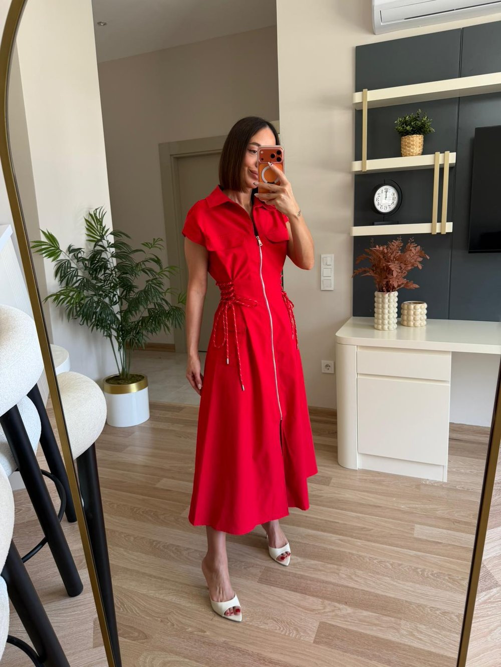 Özel/Premium Seri Kırmızı Rengi Yanları Bağlamalı Tasarım Elbise