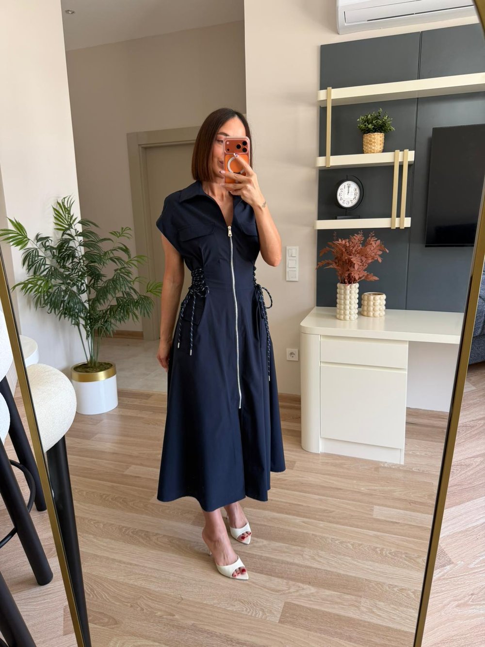Özel/Premium Seri Lacivert Rengi Yanları Bağlamalı Tasarım Elbise