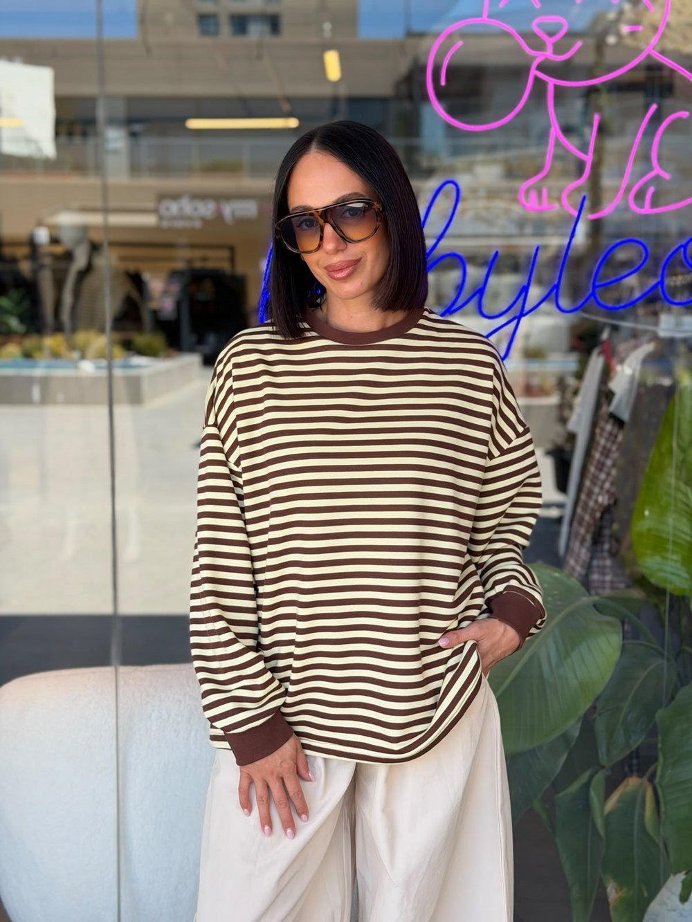 Yeşil Kahve Çizgili Sweatshirt