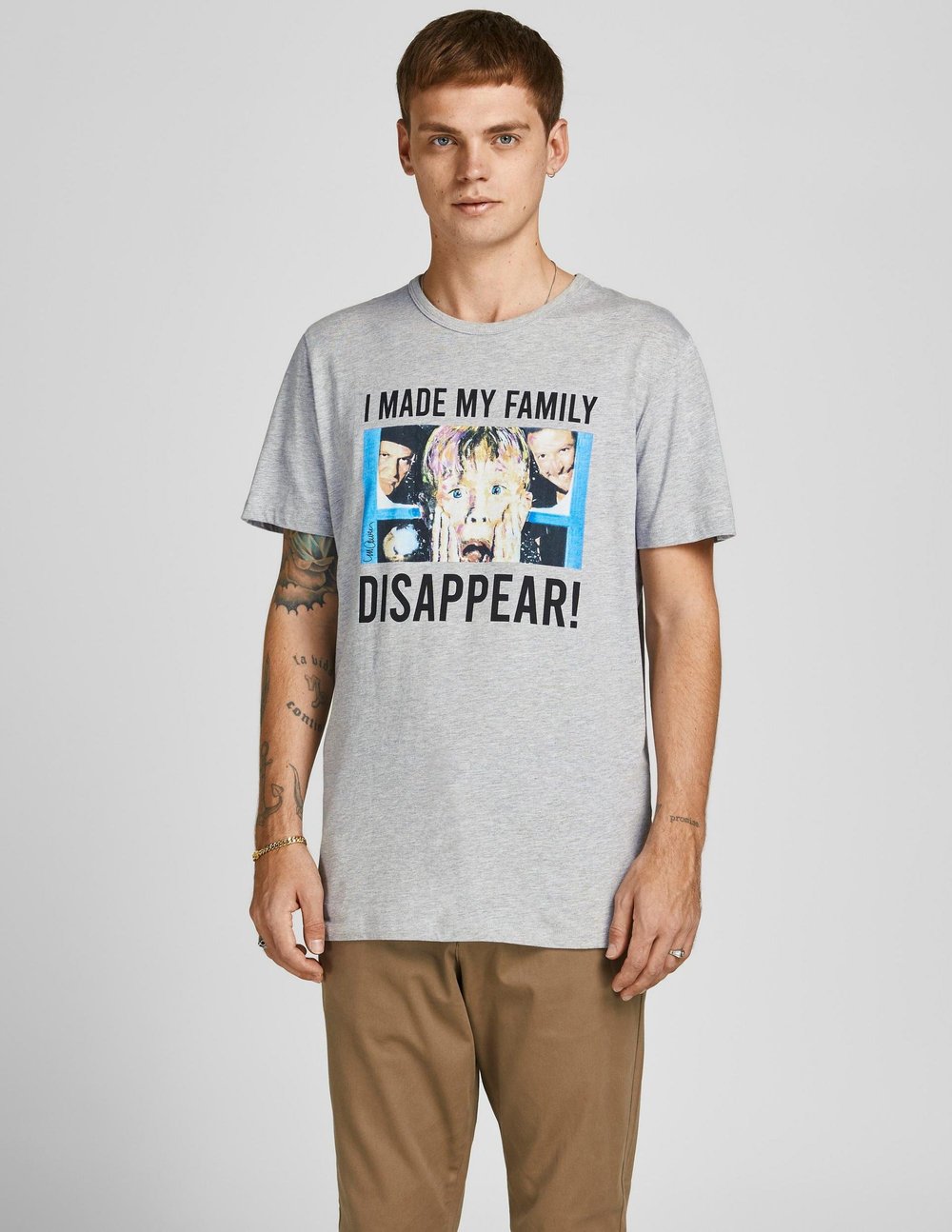 JACK & JONES ERKEK T-SHIRT 12198547-LIGHT-GREY