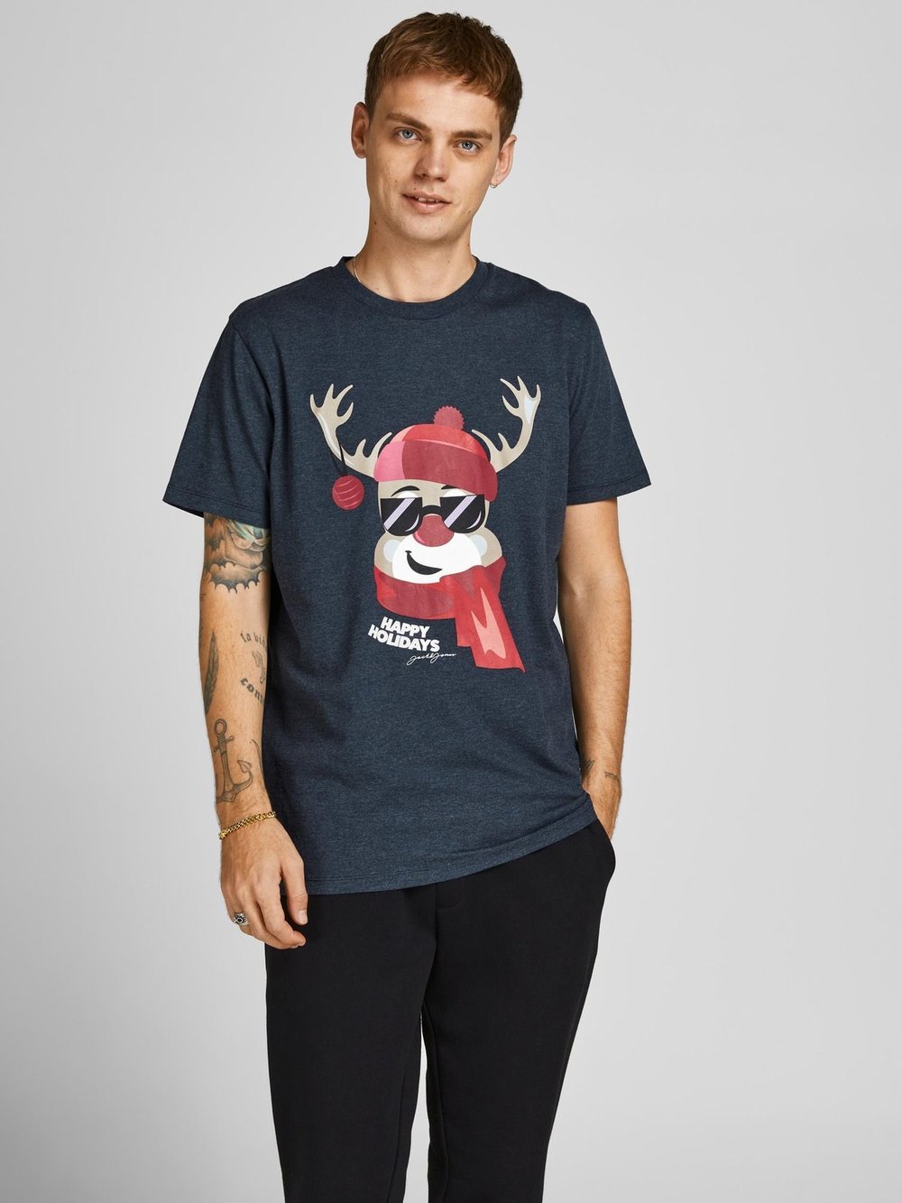 JACK JONES ERKEK T-SHIRT 12198770-NAVY
