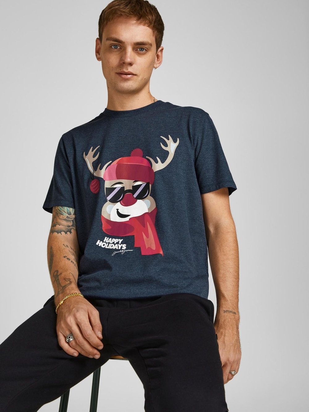 JACK JONES ERKEK T-SHIRT 12198770-NAVY