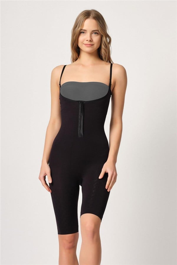 Arias Closet Siyah MI Emay 2093 Ön Agraflı Göğsü Açık Paçalı Boy Korse