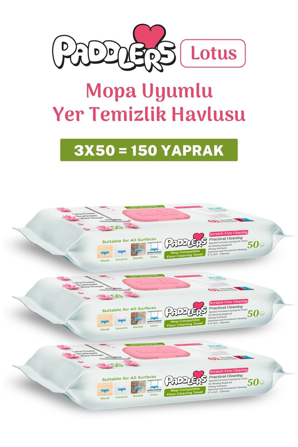 Easy Clean Lotus Çiçeği Kokulu Mopa Uyumlu Yer Temizlik Havlusu 3x50 150 Yaprak