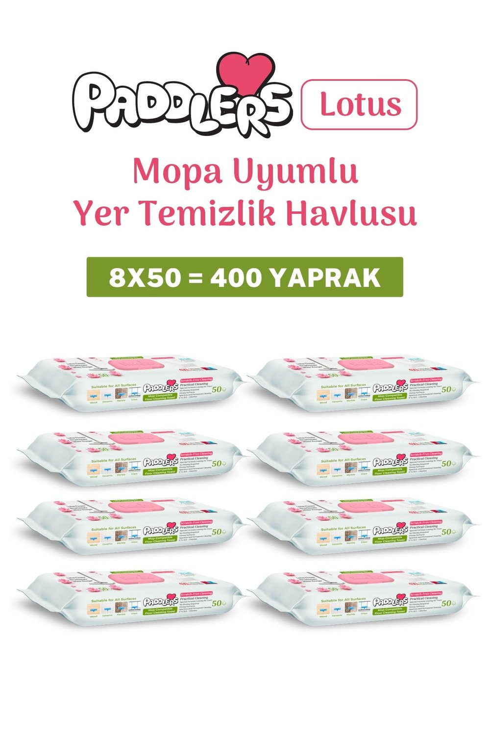 Easy Clean Lotus Çiçeği Kokulu Mopa Uyumlu Yer Temizlik Havlusu 8x50 400 Yaprak