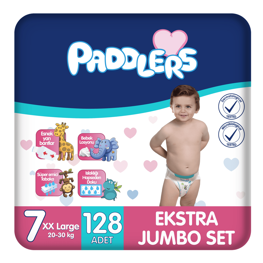 Paddlers Bebek Bezi 7 Numara XX-Large 128 Adet (20-30 Kg) Ekstra Jumbo Set