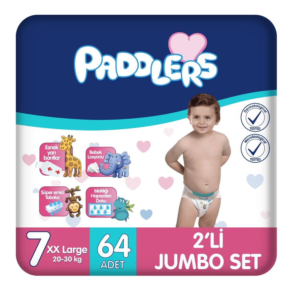 Paddlers Bebek Bezi 7 Numara XX-Large 64 Adet (20-30 Kg) 2'li Jumbo Set