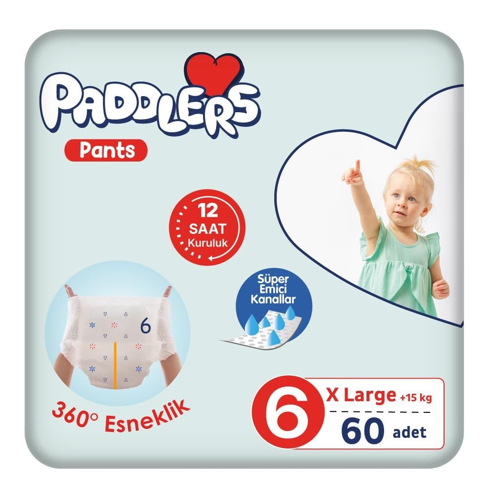 Paddlers Külot Bebek Bezi 6 Numara X-Large 60 Adet (15+Kg) Ekstra Fırsat Paketi