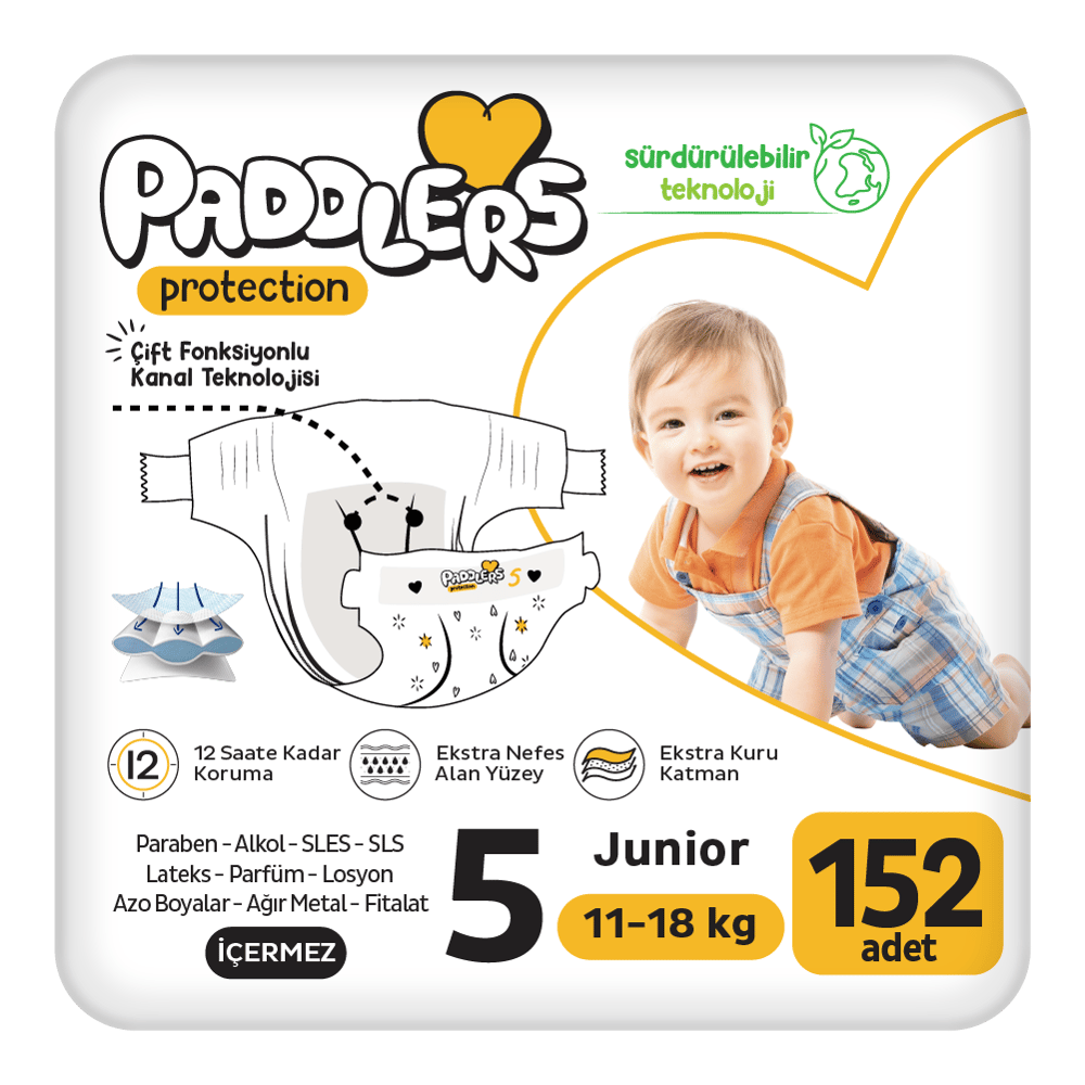 Paddlers Protection Bebek Bezi 5 Numara Junior 152 Adet (11-18 Kg) Ekstra Jumbo Set