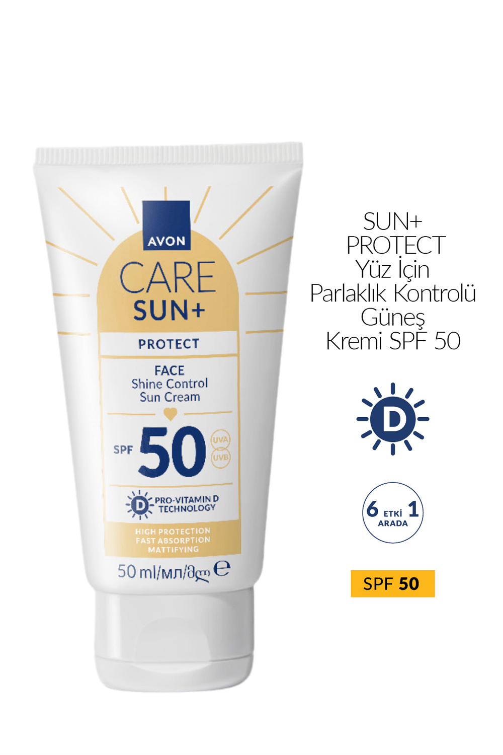 Avon Care Sun+ Protect Yüz İçin Parlaklık Kontrolü Güneş Kremi SPF50 50ml
