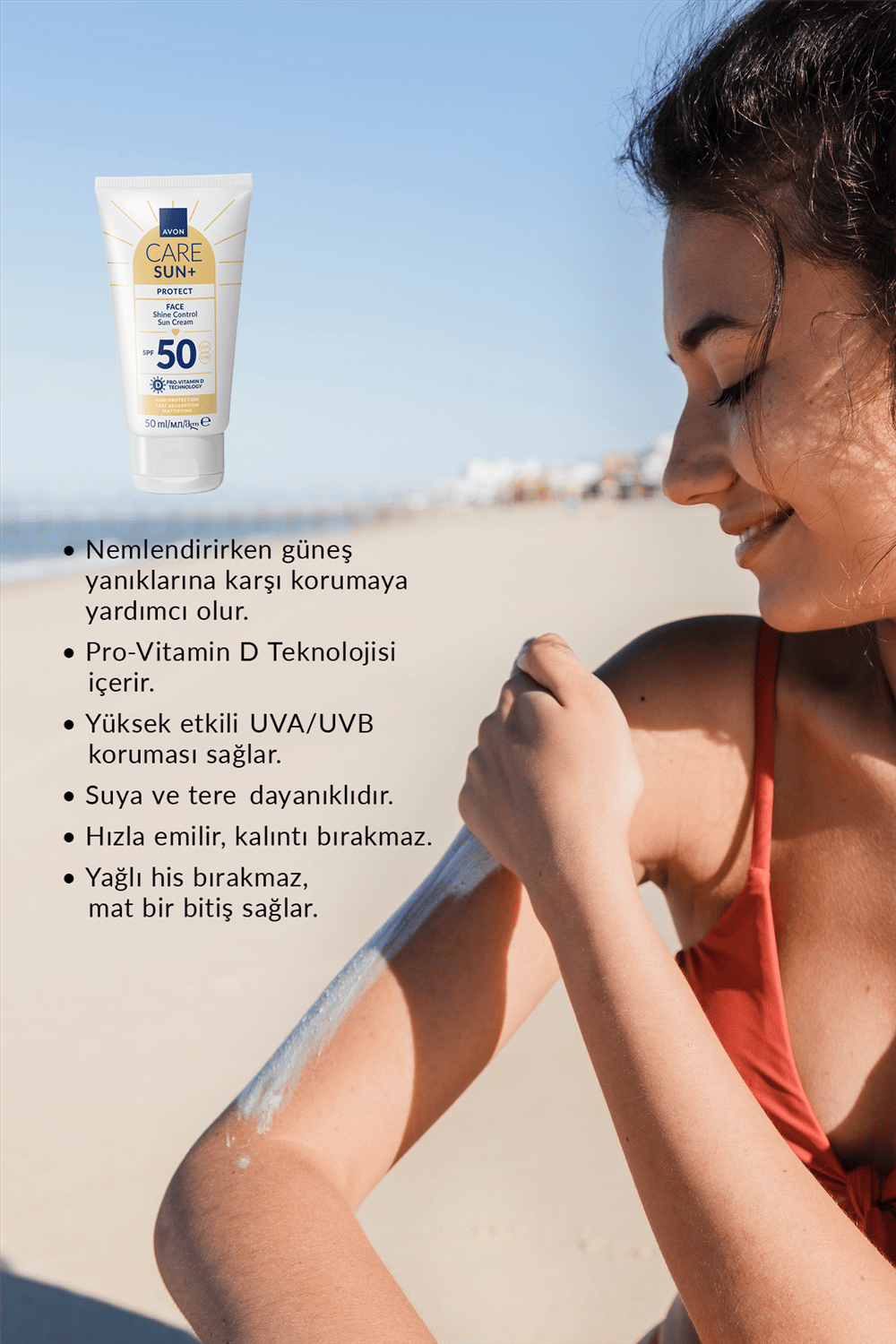 Avon Care Sun+ Protect Yüz İçin Parlaklık Kontrolü Güneş Kremi SPF50 50ml