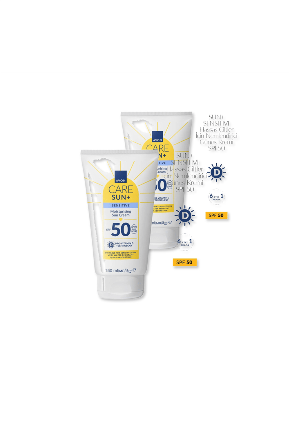 Avon Care Sun+ Sensitive Protect Moisturising Sun Cream SPF50 - 150ml İkili Set