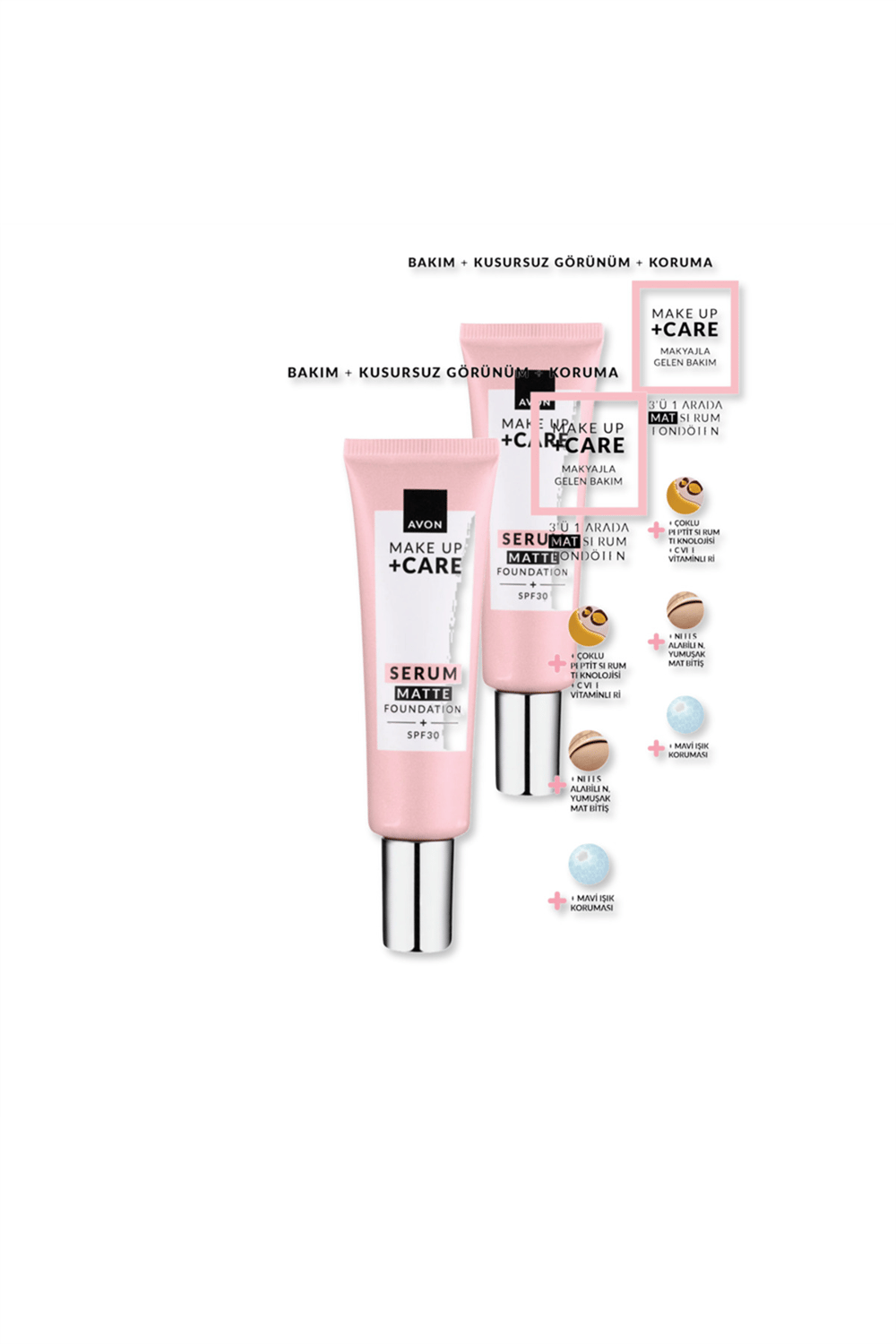 Avon Make Up + Care Serum Matte Fondöten SPF30 - 245N İkili Set