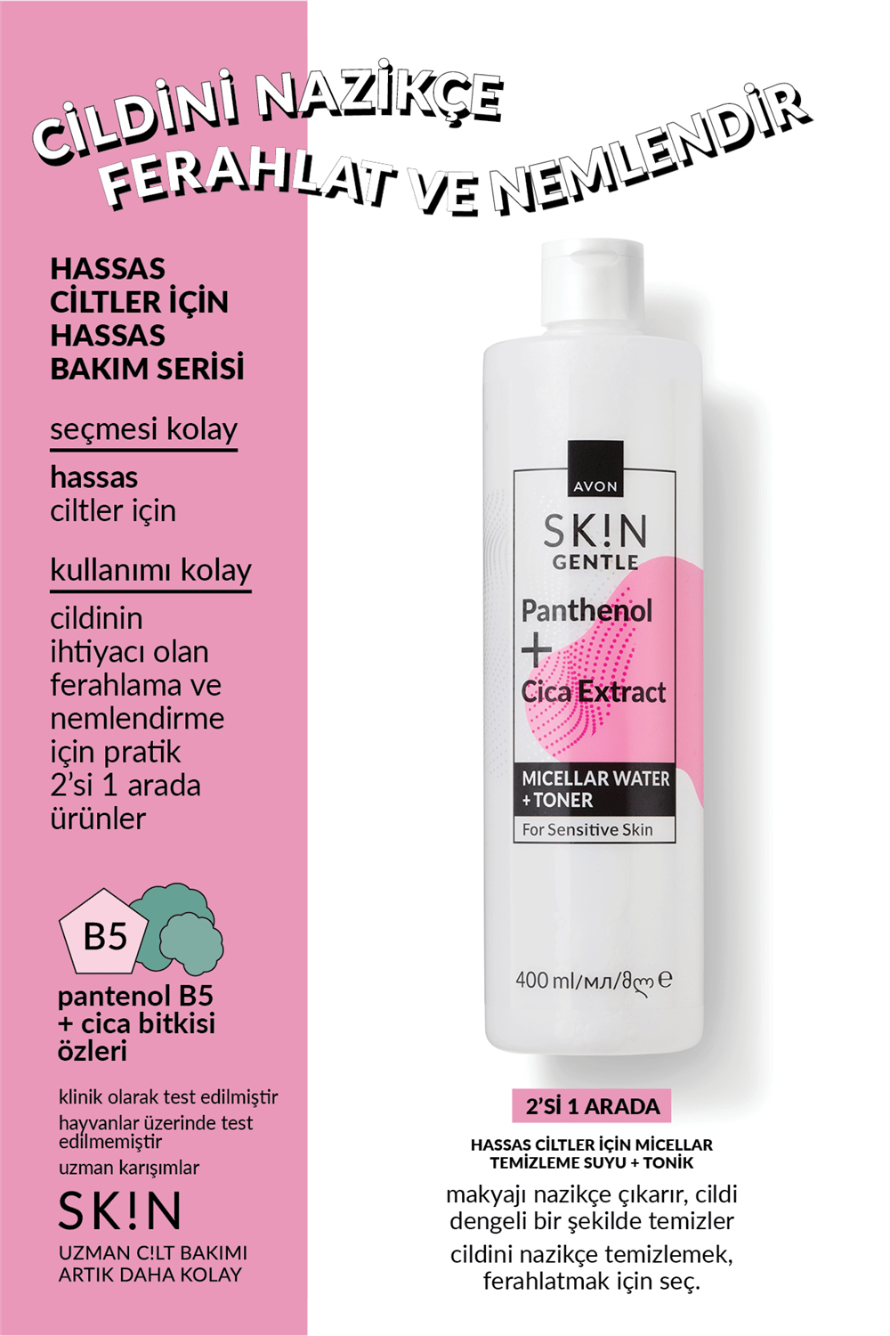 Avon Skin Gentle Hassas Ciltler İçin Tonik Etkili Temizleme Suyu - 400ml