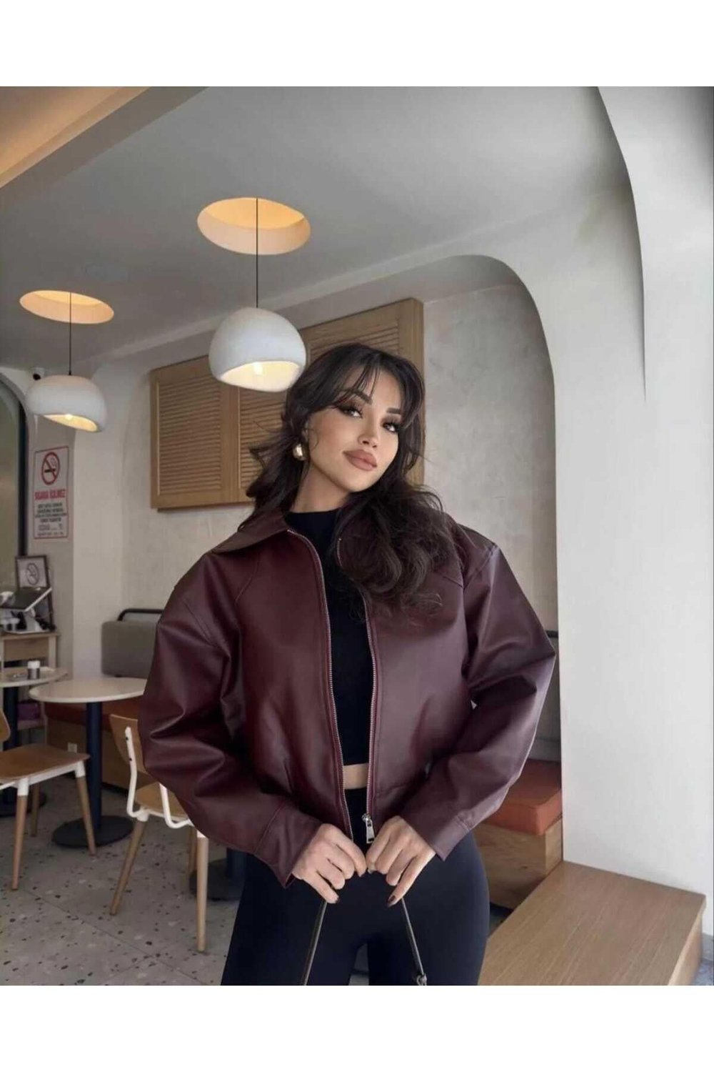 Deri Bomber Premium Ceket Bordo