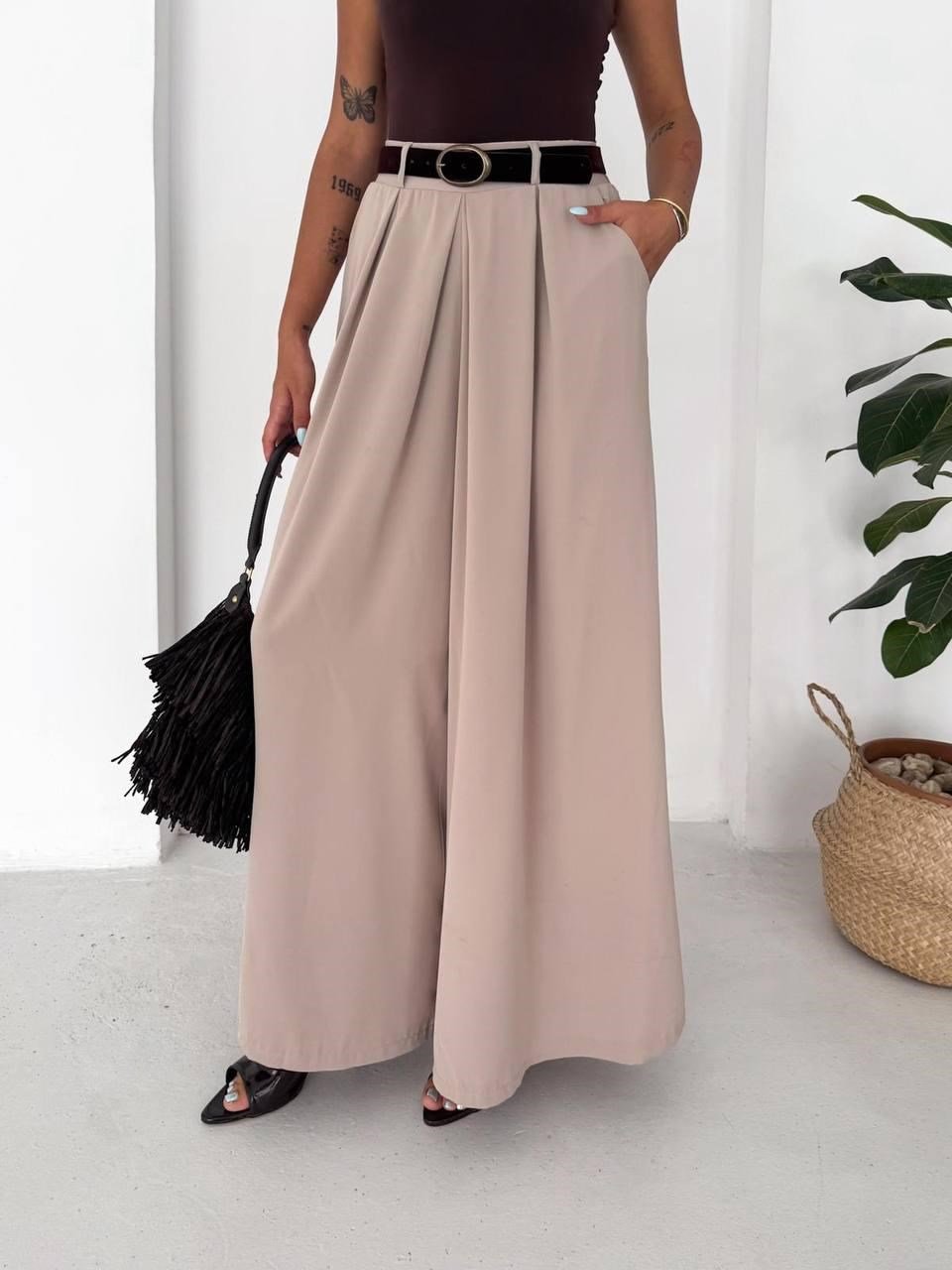 MİRELLA ELEGANT BOL PAÇA PANTOLON Bej