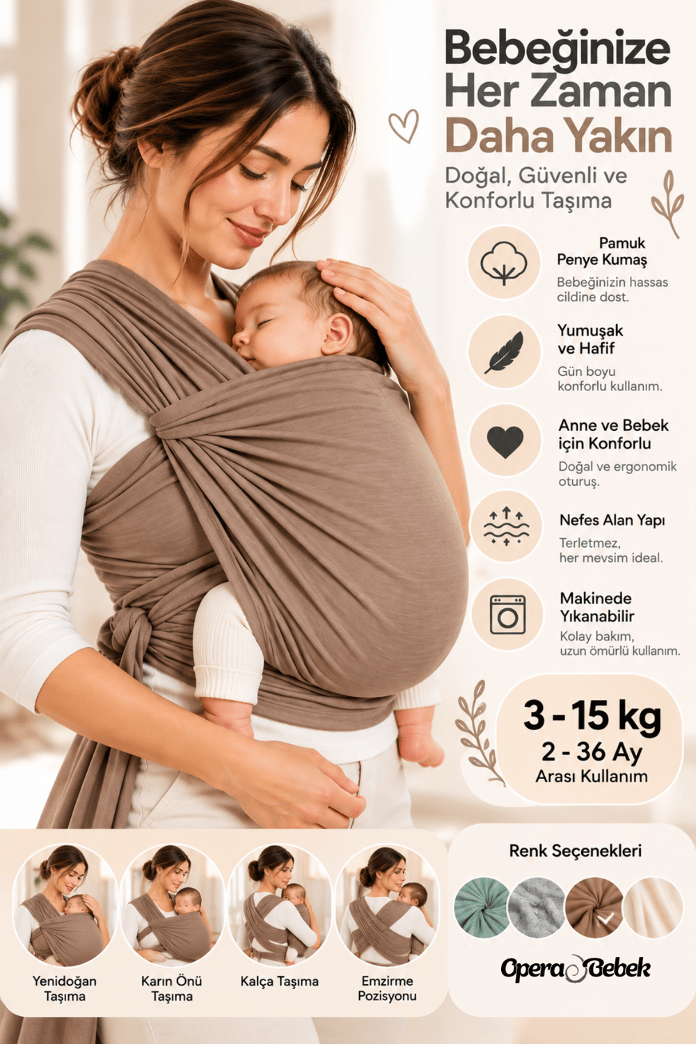 SOFT PENYE SLİNG BEBEK TAŞIMA ŞALI KANGURU (kahve)