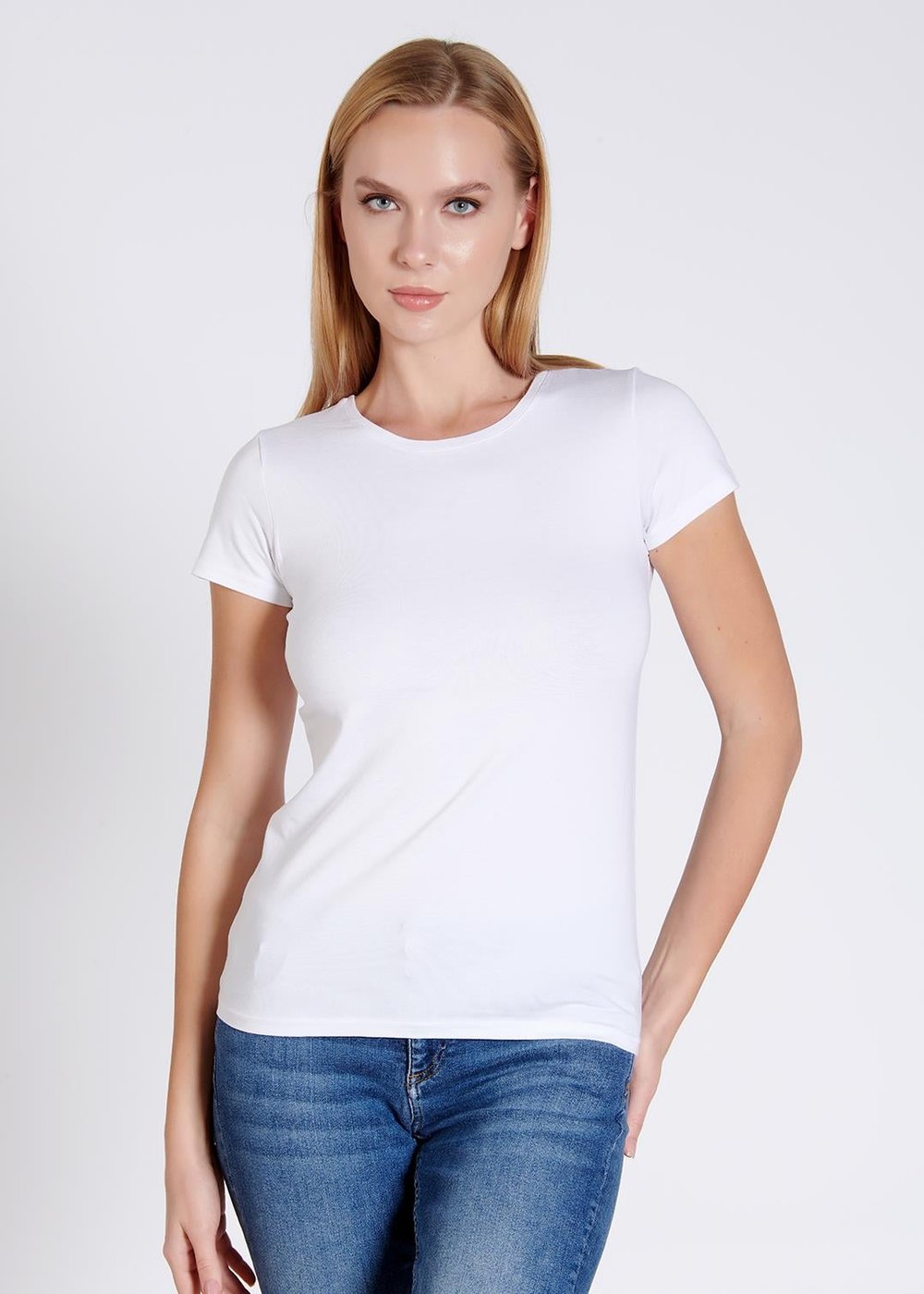 Modal-Pamuk Kısa Kollu Bisiklet Yaka Kadın T-shirt