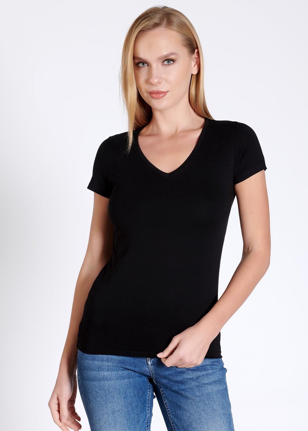 V yaka Kısa Kollu Kadın T-shirt