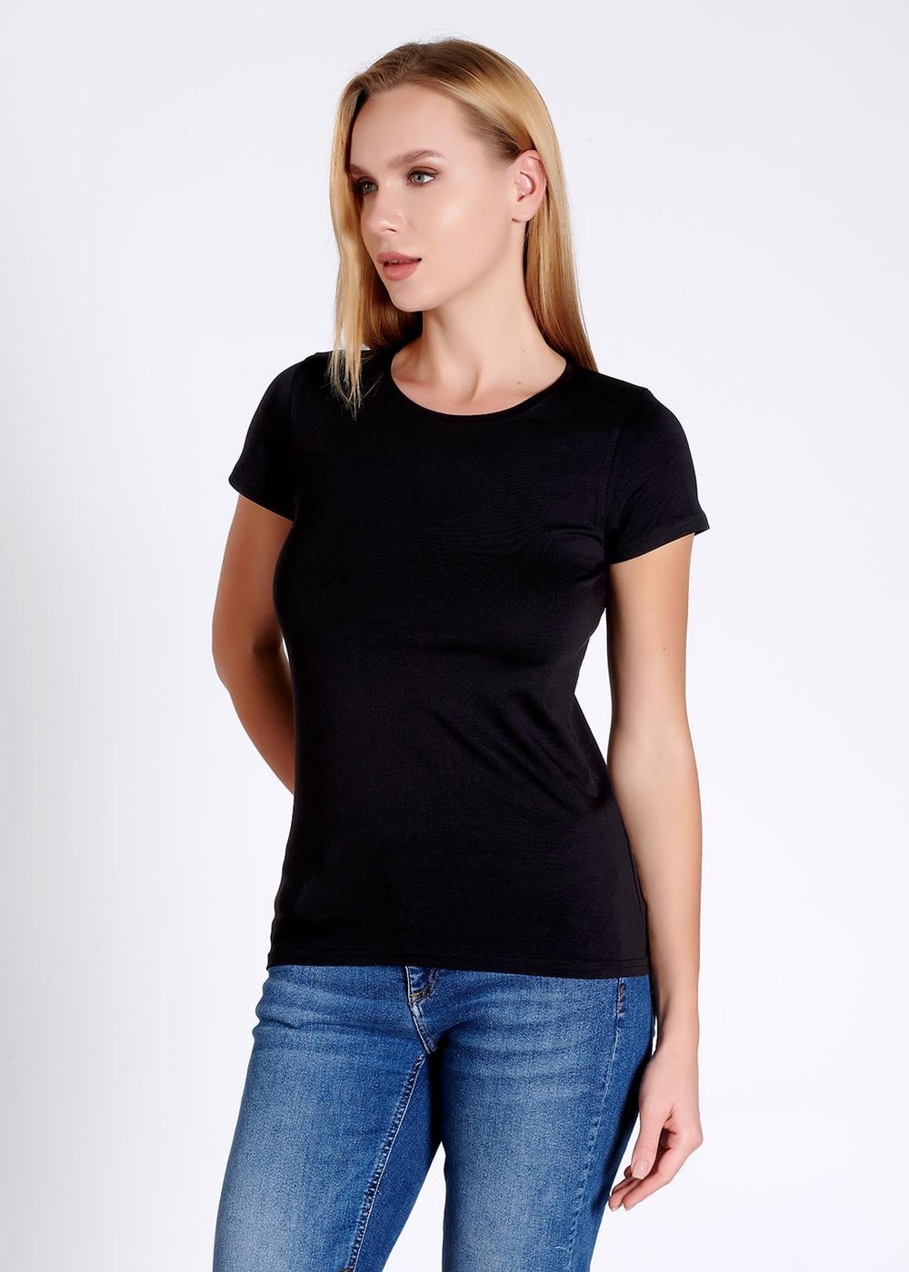 Modal-Pamuk Kısa Kollu Bisiklet Yaka Kadın T-shirt
