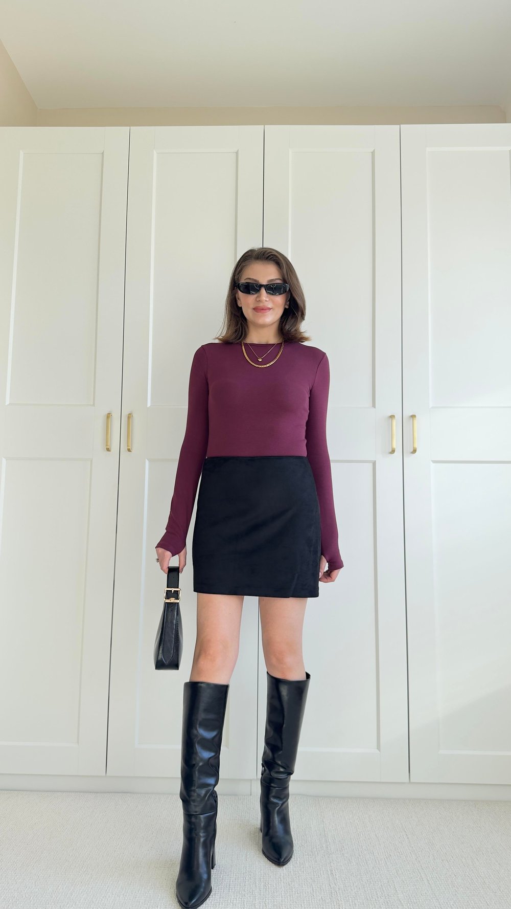 BORDO SIRT DİKİŞLİ PARMAK GEÇMELİ BODY    