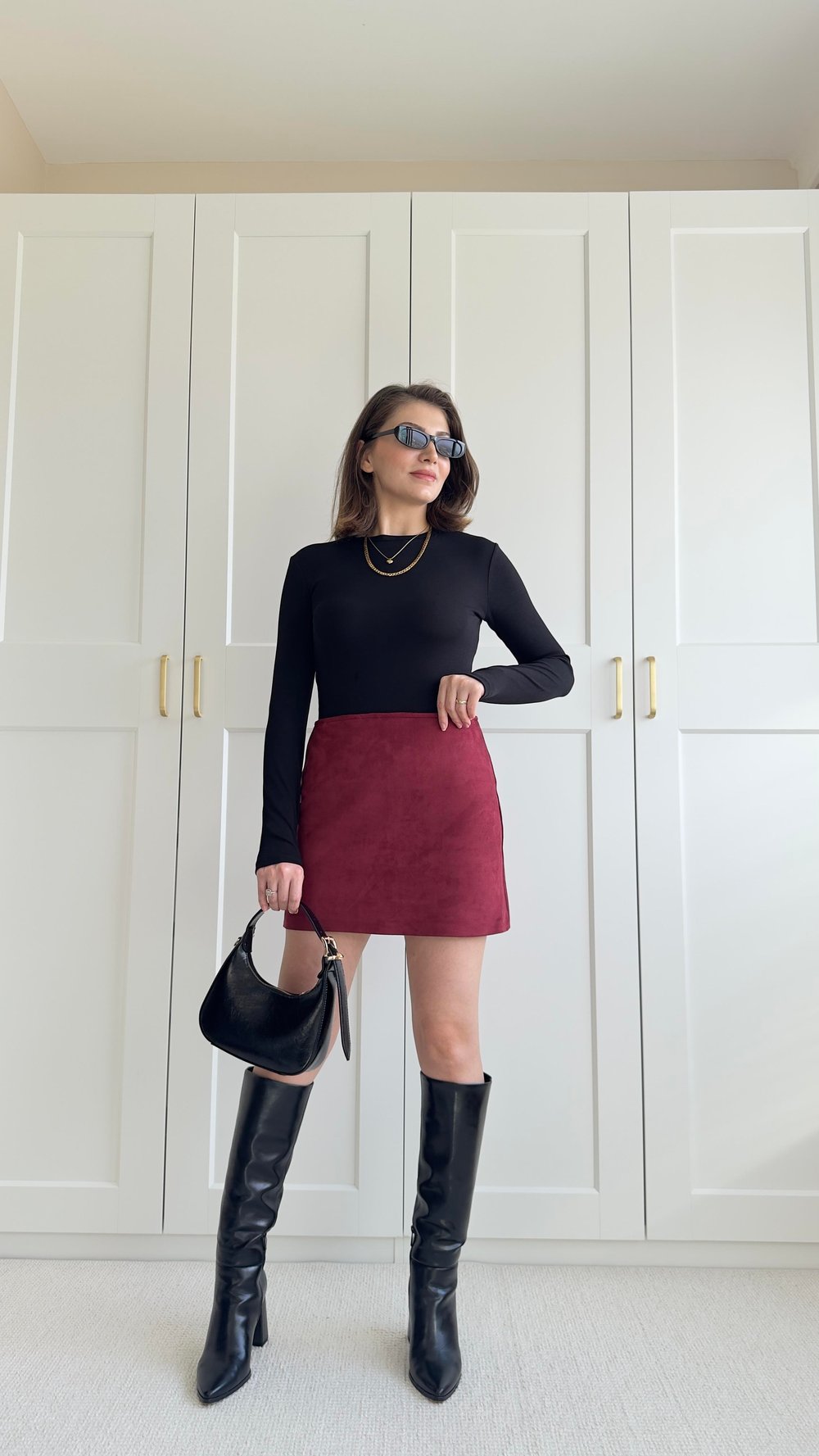 BORDO SÜET MİNİ ETEK