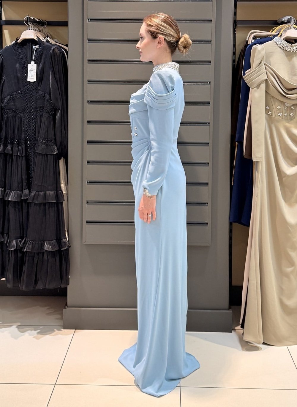 DRAPE DETAYLI ABİYE BEBE MAVİSİ