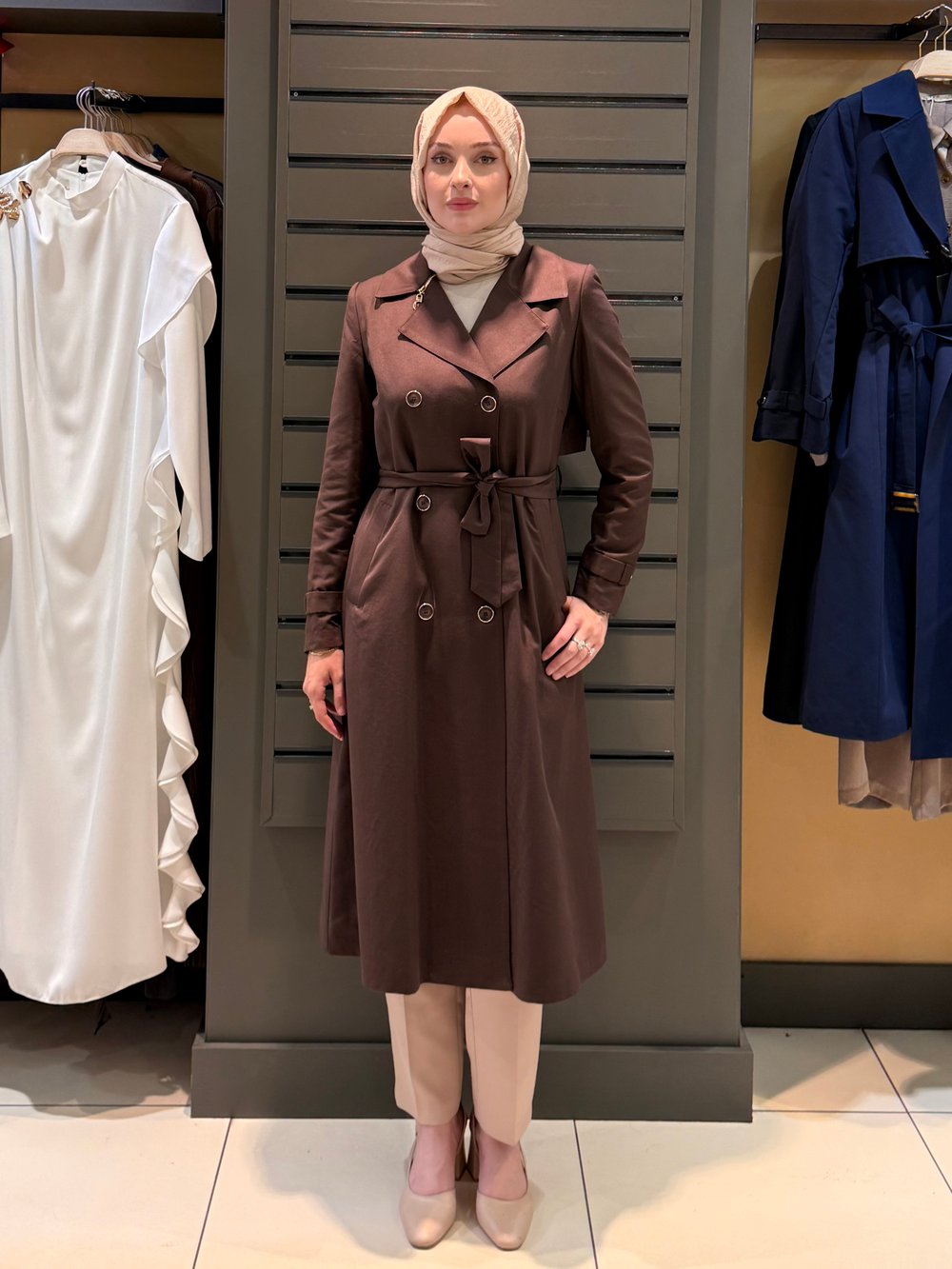 OMZU FERMUARLI TRENCH KAHVE