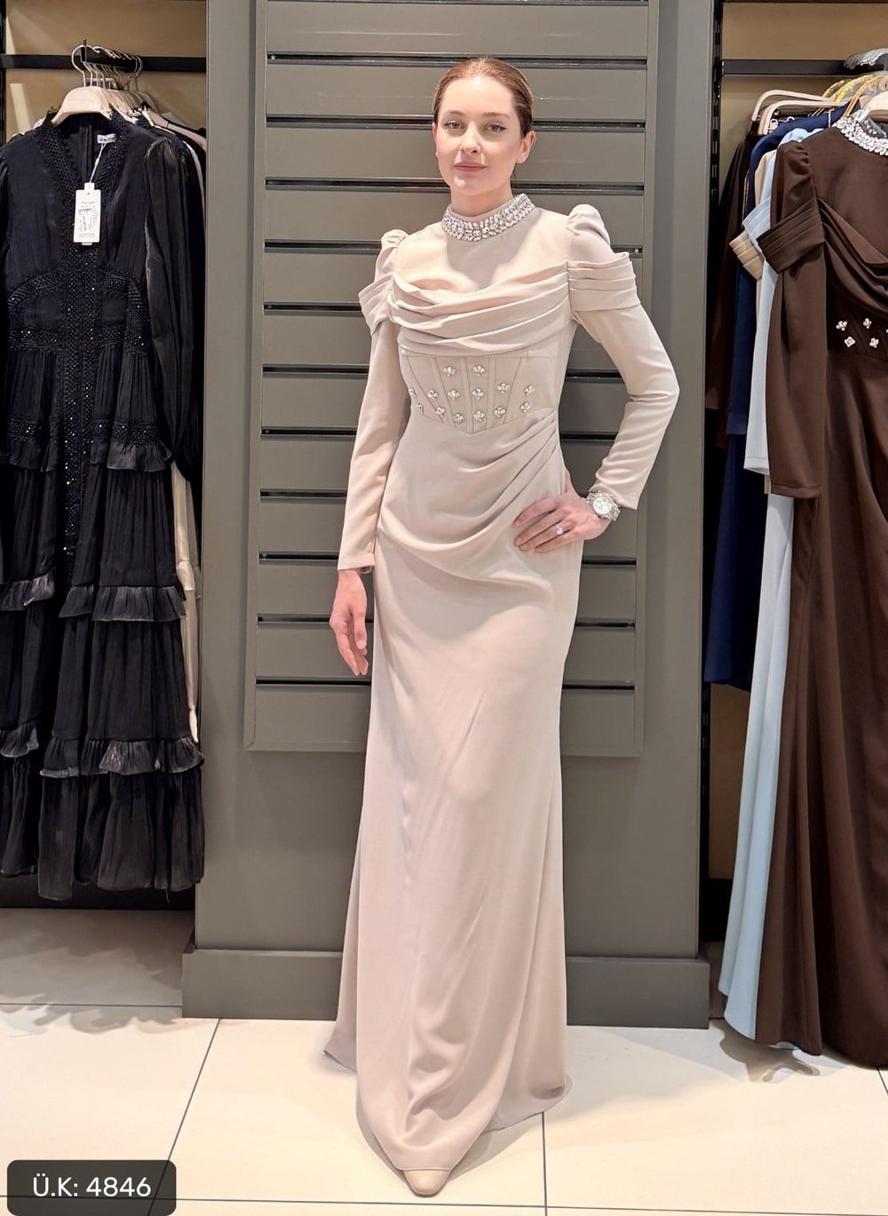 DRAPE DETAYLI ABİYE BEJ