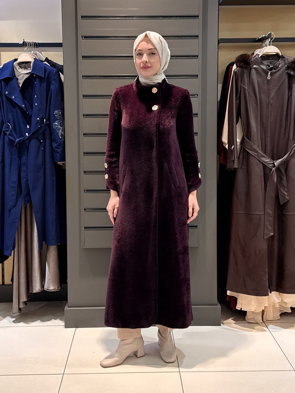 TÜY DOKULU DİK YAKA KABAN MÜRDÜM